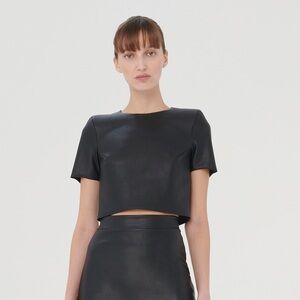 Wolford Women’s Cropped Top Vegan Faux Leather Black Size 40 US 10 Large NWT